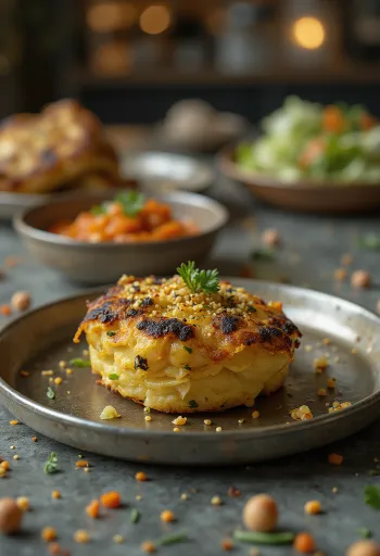 Handvo met kool geserveerd met verse koriander