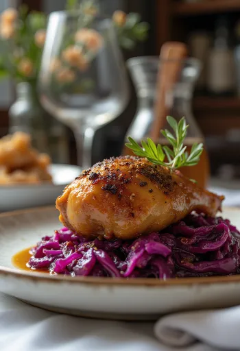 Eendenbout geserveerd met gestoofde rode kool
