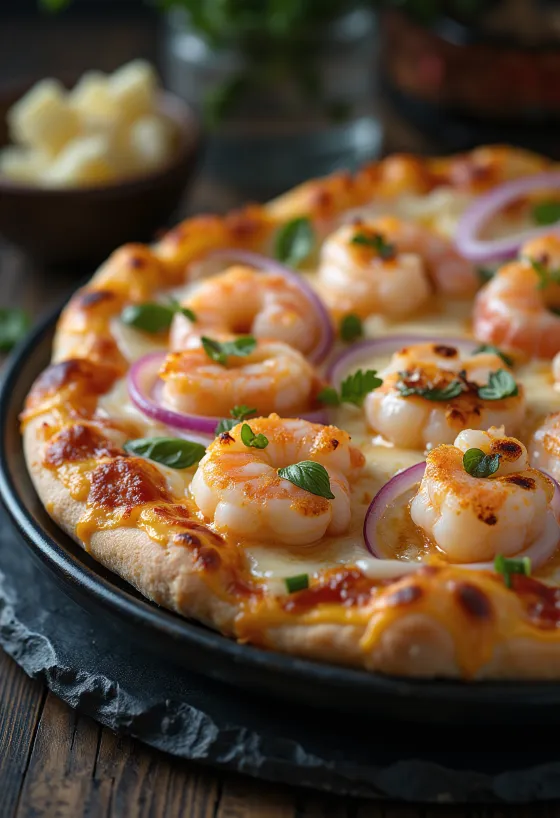 Zweedse stijl pizza met garnalen