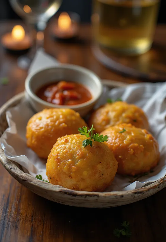 Akara met maïsmeel, zwarte bonenballetjes, mooi goudbruin gebakken
