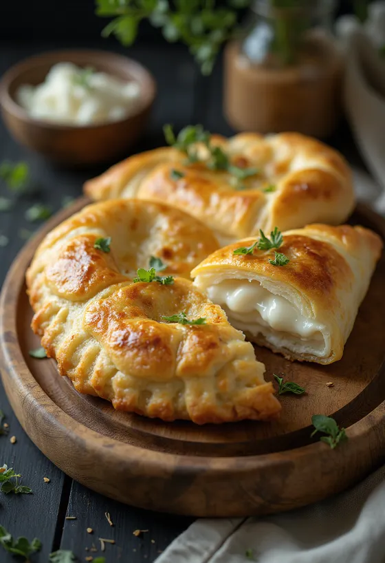 Goudbruin gebakken calzone met schapenkaas