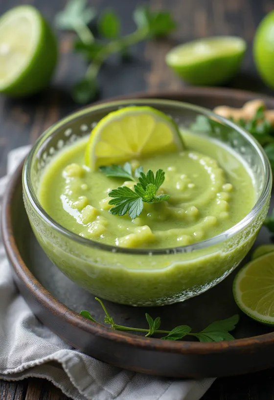 Rozemarijn-lime-gembersaus geserveerd