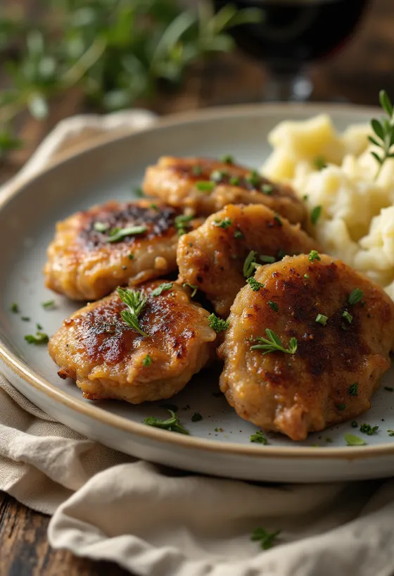 Gebakken kippenlever knapperig gebakken, geserveerd met vers brood en rode ui