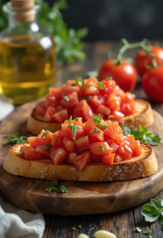 Vegan bruschetta met tomaat geserveerd