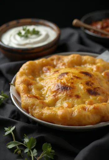 Verse Bhature geserveerd met yoghurt en Indiase kruiden