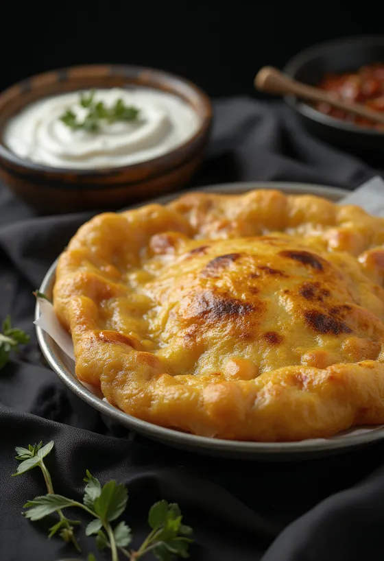 Verse Bhature geserveerd met yoghurt en Indiase kruiden