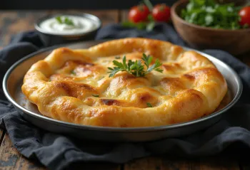 Verse Bhature geserveerd met yoghurt en Indiase kruiden