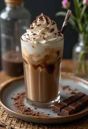 Chocolade frappé geserveerd