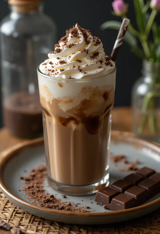Chocolade frappé geserveerd