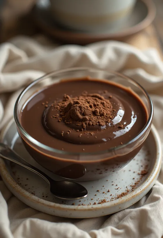 Chocoladepudding geserveerd in een glas