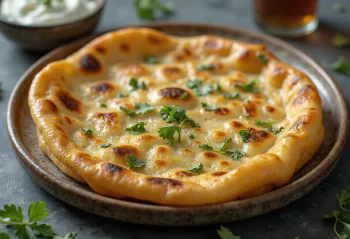 Lauki paratha, gevuld platbrood met fleskalebas, geserveerd met verse koriander