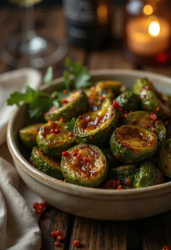 BBQ gegrilde spruitjes met honing en chili op een schaal