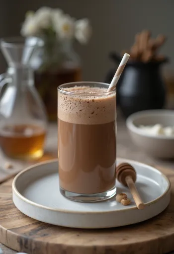Chocolade milkshake geserveerd in een glas