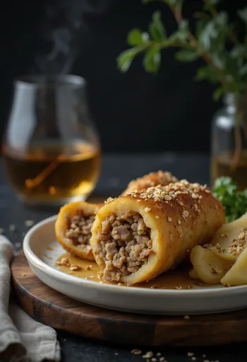 Haggis geserveerd met gekookte aardappelen en koolraap