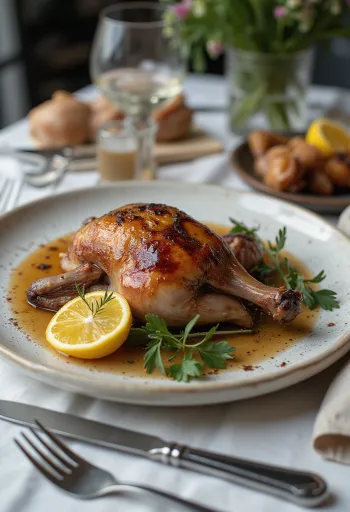 Gebraden duif met rozemarijn geserveerd