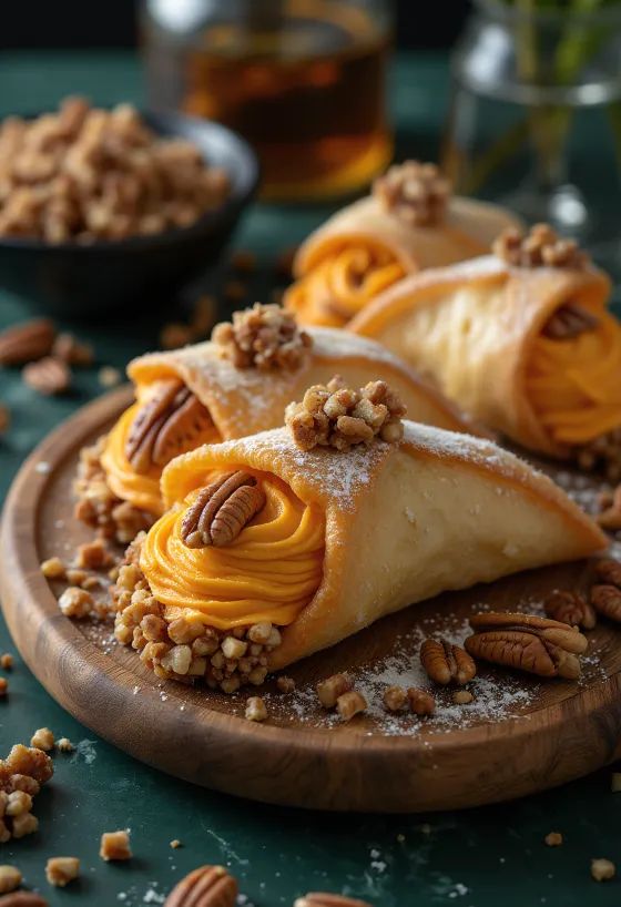 Geserveerde cannoli met pompoen en pecannoten