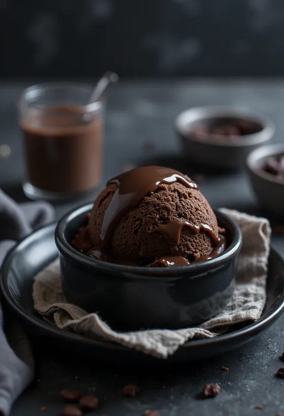 Romig vegan chocolade-ijs geserveerd