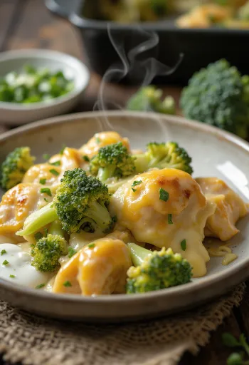 Ovenschotel met kip en broccoli, sappige kipfilet en gesmolten kaas.