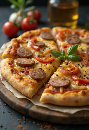 Hongaarse pizza met gerookte worst en zure room