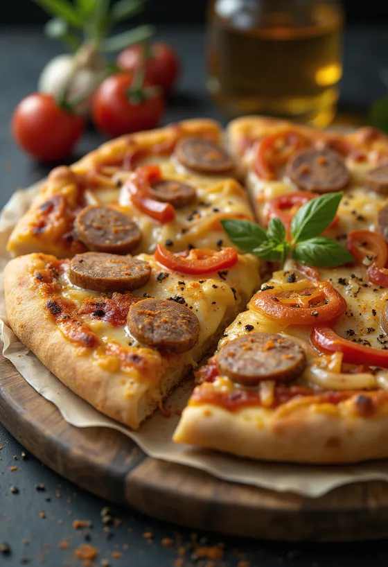 Hongaarse pizza met gerookte worst en zure room