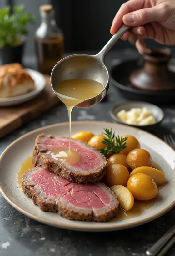 Tafelspitz geserveerd met aardappelen en appelmierikswortel