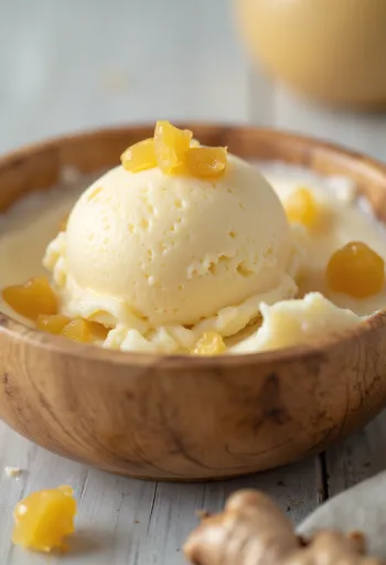 Romig vegan gemberijs geserveerd