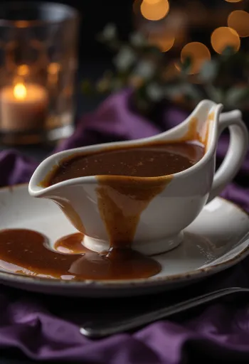 Donkerbiersaus geserveerd met gebraden vlees