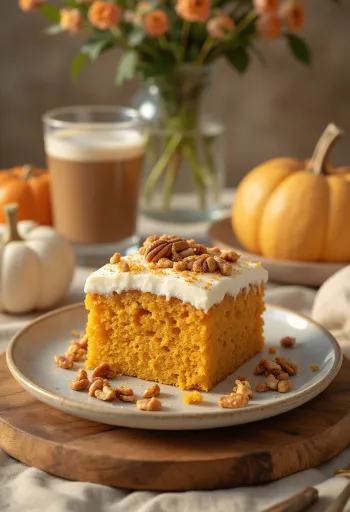 Pompoentaart met mascarpone met herfstdecoratie