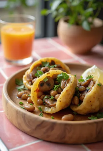 Acarajé met champignons in goudbruin gebakken deeg