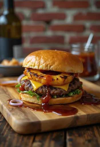 Ananas BBQ burger geserveerd