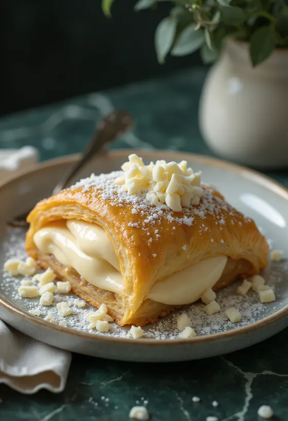 Versgebakken strudel met witte chocolade