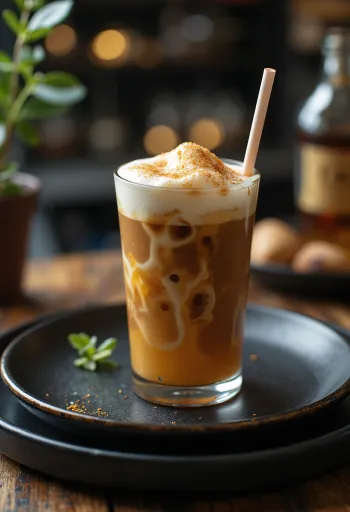 Honing-rum frappé, romige koffie met slagroom en kaneel