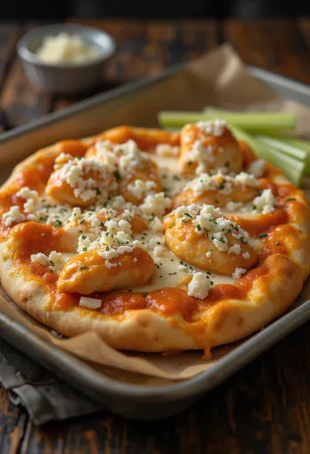 Buffalo chicken pizza met pittige kip en blauwe kaas