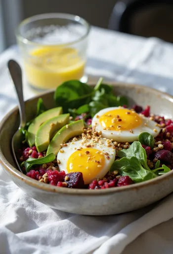 Buddha bowl met rode biet en aubergine
