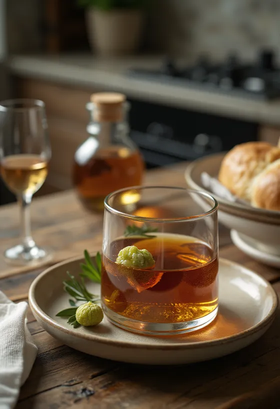 Walnotenpalinka geserveerd in een fles