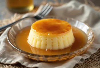 Klassieke flan, geserveerd met karamelsaus