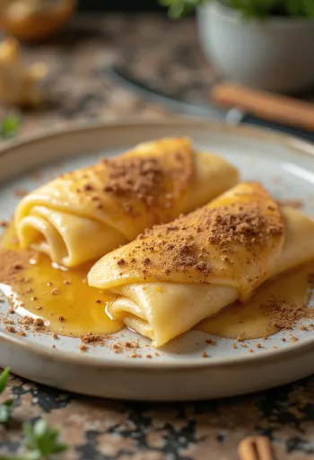 Geserveerde pannenkoeken met honing en kaneel
