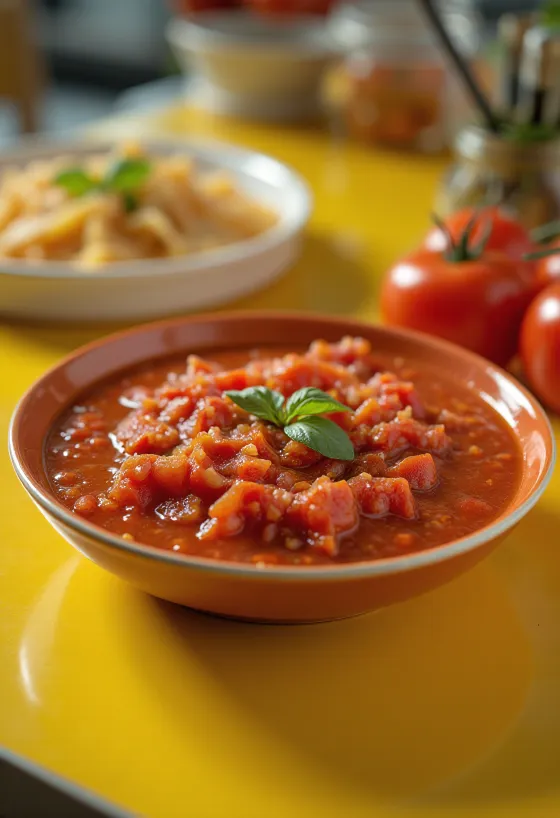 Arrabbiatasaus geserveerd met pasta