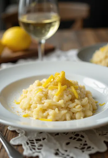 Risotto met citroen, geserveerd met parmezaan en verse citroenschil