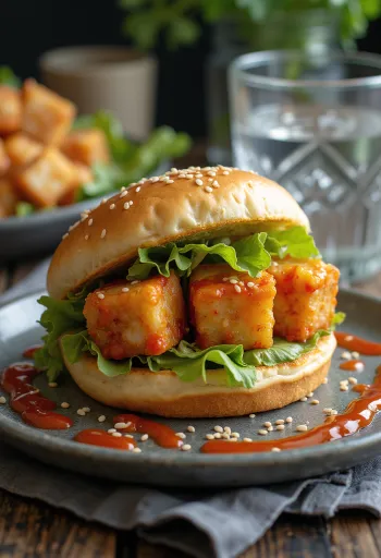 Spicy tofu bao met sriracha gebakken tofu en sla