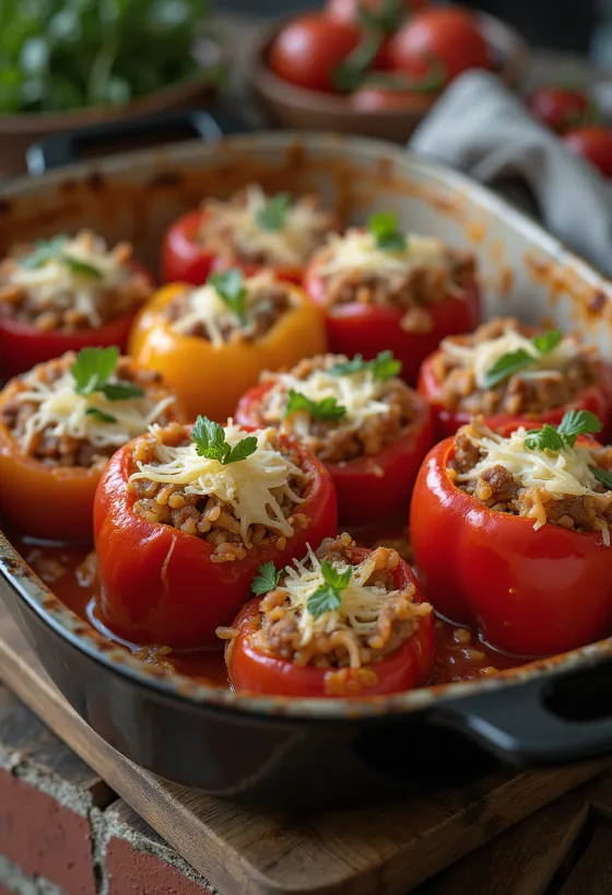 Gevulde paprika met rundergehakt geserveerd
