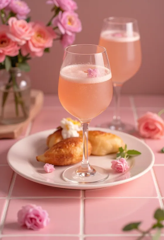 Bellini cocktail versierd met verse perzikpuree en prosecco