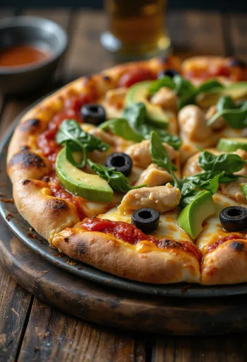 California Pizza met verse avocado, kipfilet en spinazie