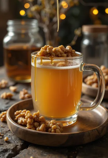 Walnoot-karamel cider geserveerd in een glas
