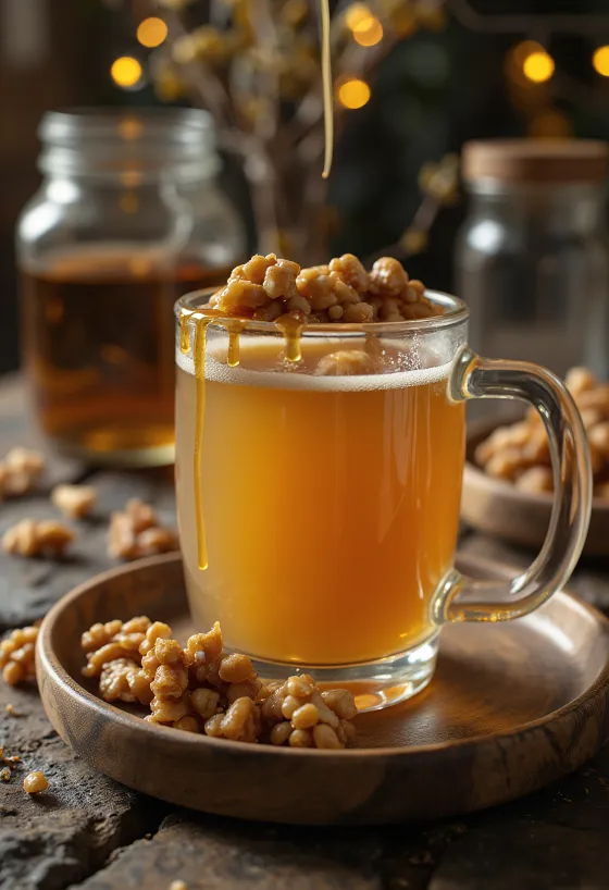 Walnoot-karamel cider geserveerd in een glas
