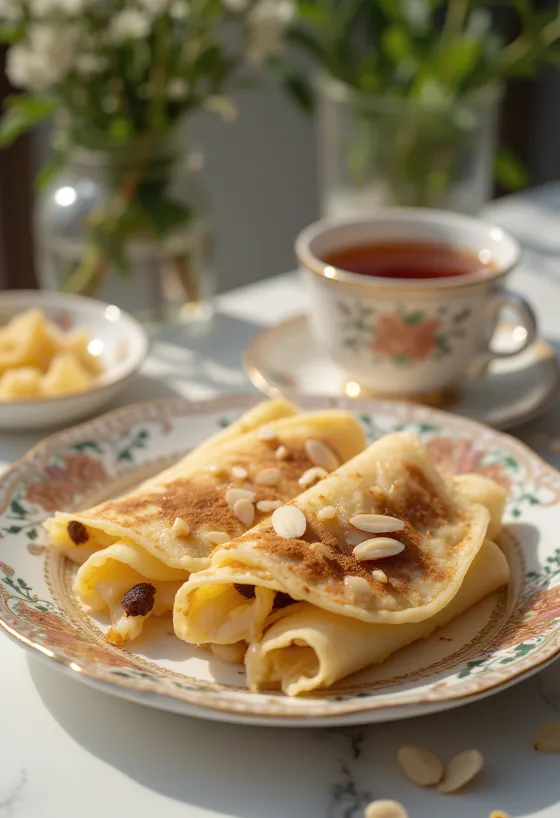 Patishapta met rijstepap, fris en rijk dessert met gedroogd fruit en amandelen