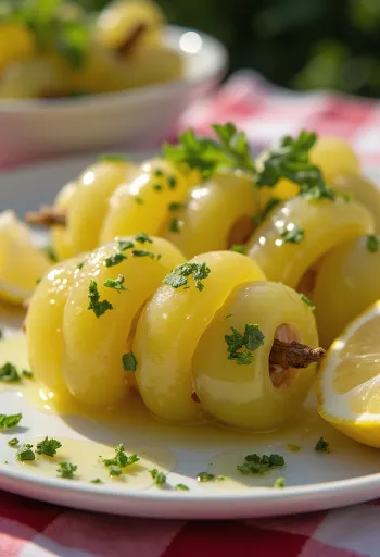 Gevulde wijnbladeren met lamsvlees, mediterraan gerecht geserveerd met yoghurt en citroen