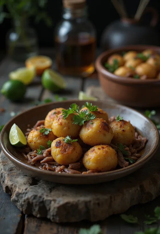 Acarajé met gezouten rundvlees in goudbruin gebakken deeg