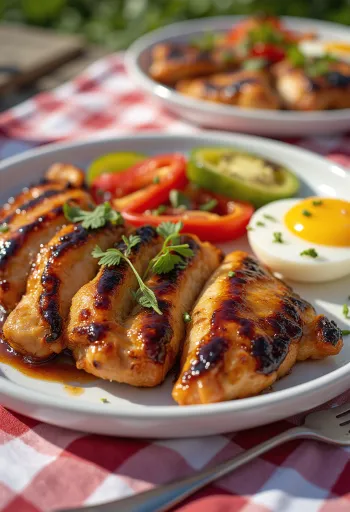 BBQ kipfilet met gegrilde groenten geserveerd
