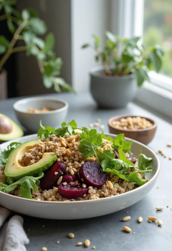 Bietenquinoa-buddhabowl met geroosterde zaden